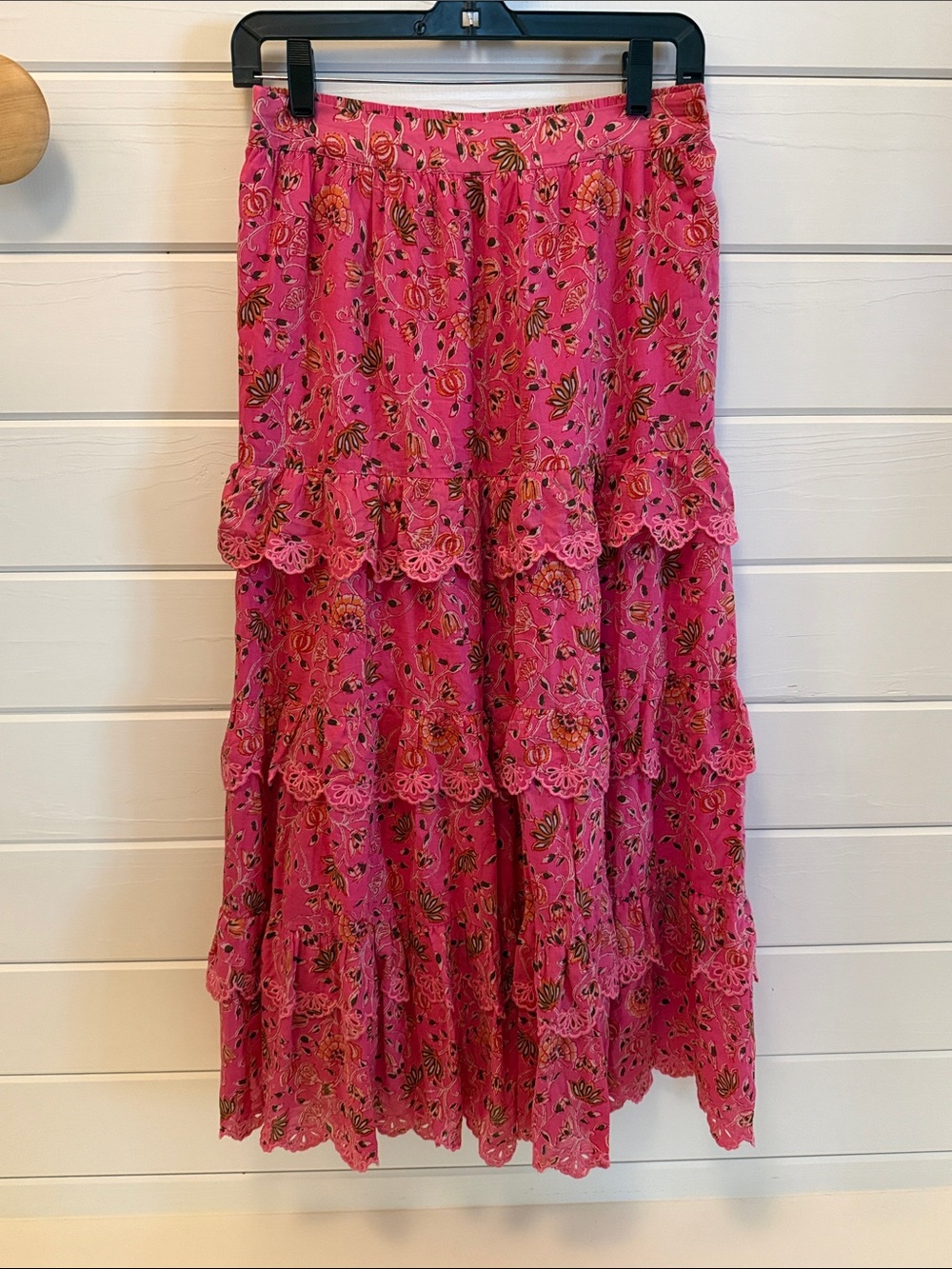 Caroline Constas Pink Floral Tiered Maxi Skirt